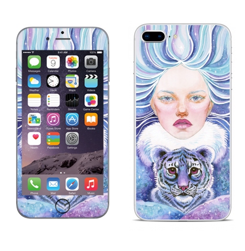 Наклейка на Телефон Apple iPhone 8 plus Девочка с тигрёнком,  купить в Москве – интернет-магазин Allskins, полёт, голубыеволосы, мальвина, симметрия, глаз, декабрь, февраль, январь, снег, волны, волосы, голубой, детские, девушка, тигра, тигры, зима