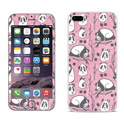 Наклейка на Телефон Apple iPhone 8 plus Панда на розовом,  купить в Москве – интернет-магазин Allskins, поп-арт, животное, искусство, художественное произведение, азия, ребенок, паттерн, бамбук, медведь, красота, черный, мультфильмы, персонажи, Китай, комический, мило, рисунки, ткань, забавный