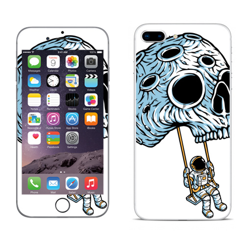 Наклейка на Телефон Apple iPhone 8 plus Космические качели,  купить в Москве – интернет-магазин Allskins, космос, земля, череп, астронавт, качели, галактика, прикол, метафора, луна, кратер