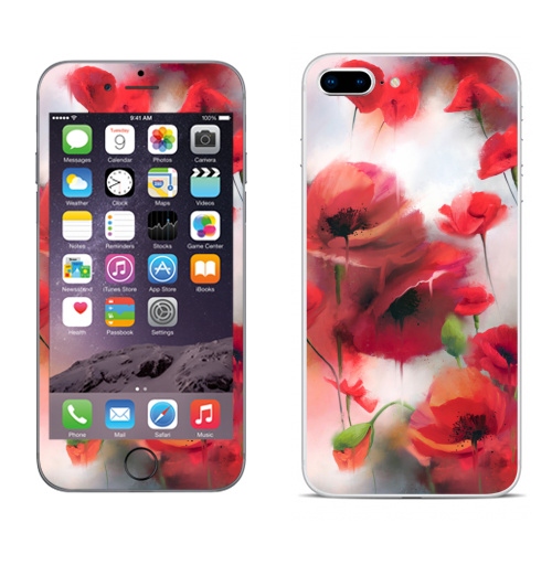 Наклейка на Телефон Apple iPhone 8 plus Маки маки,  купить в Москве – интернет-магазин Allskins, мак, цветы, рисунки, живопись, бутоны, акварель, лес, краски, брызги, графика, мода, дизайнер, природа, красный, интерьер, яркий, пятна