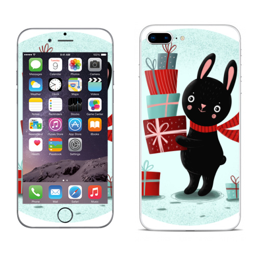 Наклейка на Телефон Apple iPhone 8 plus Черный кролик с подарками,  купить в Москве – интернет-магазин Allskins, кролики, заяц, читатель, новый год, символ, черный, красный, бирюзовый, символ_года, подарки
