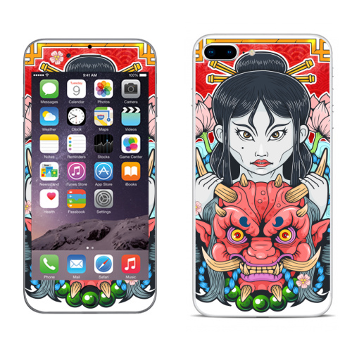 Наклейка на Телефон Apple iPhone 8 plus Девушка и демон,  купить в Москве – интернет-магазин Allskins, Япония, гейша, они, демоны, девушка, мистика, монстры, азия, мифология, магия, фэнтези