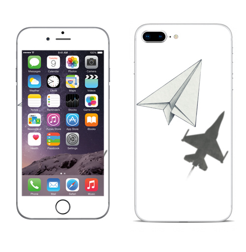 Наклейка на Телефон Apple iPhone 8 plus Тень самолета,  купить в Москве – интернет-магазин Allskins, военные, дизайнер, идея, техника, небо, бумага, концепт, скорость, мечта, полёт, бумажный, набросок, карандаш, иллюстрации, тень, самолет