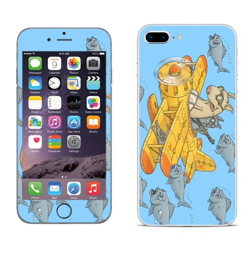 Наклейка на Телефон Apple iPhone 8 plus Мэт и Шитцу на охоте,  купить в Москве – интернет-магазин Allskins, милые животные, желтый, мужик, дробовик, военные, охота, кошка, рыба, животные, голубой