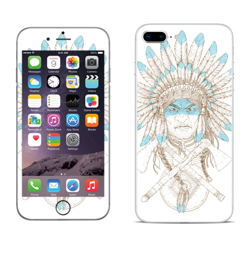 Наклейка на Телефон Apple iPhone 8 plus Томагавк войны,  купить в Москве – интернет-магазин Allskins, белый, мужик, военные, топор, индеец, голубой, 300 Лучших работ