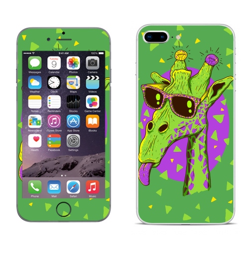 Наклейка на Телефон Apple iPhone 8 plus Жирафео,  купить в Москве – интернет-магазин Allskins, фиолетовый, животные, лампа, лето, очки, хипстер, Эцилопп, зеленый, 300 Лучших работ, милые животные