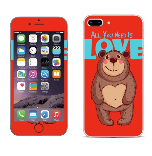 Наклейка на Телефон Apple iPhone 8 plus All You Need Is Love,  купить в Москве – интернет-магазин Allskins, крутые животные, милые животные, 300 Лучших работ, надписи на английском, 8 марта, для_влюбленных, медведь, битлз, улыбка, подарки, надписи, любовь, прикольные_надписи, детские, продажи_надписи
