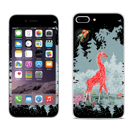 Наклейка на Телефон Apple iPhone 8 plus Жираф-мухомор в зимнем лесу,  купить в Москве – интернет-магазин Allskins, детские, животные, красный, лес, ночь, природа, сказки, грибы, прикольные_рисунки, милые животные, жираф, серый, новогоднеенастроение, снег