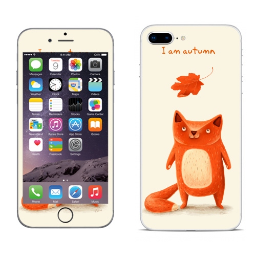 Наклейка на Телефон Apple iPhone 8 plus Я — осень,  купить в Москве – интернет-магазин Allskins, крутые животные, осень, оранжевый, лиса, животные, детские, милые животные