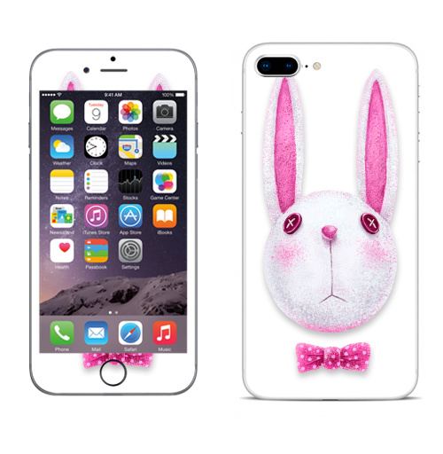Наклейка на Телефон Apple iPhone 8 plus Зая с бабочкой,  купить в Москве – интернет-магазин Allskins, гики, заяц, бабочки, розовый, хипстер, пуговицы