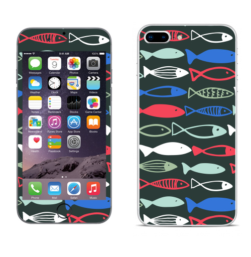 Наклейка на Телефон Apple iPhone 8 plus Веселые рыбехи,  купить в Москве – интернет-магазин Allskins, милые животные, детские, океаны, морская, лето, вода, графика, рыба, животные
