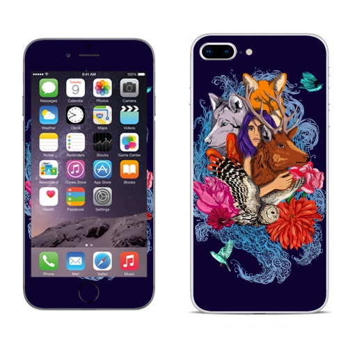 Наклейка на Телефон Apple iPhone 8 plus Dear deer,  купить в Москве – интернет-магазин Allskins, животные, лиса, графика, волк, девушка, лес, олень, птицы, собаки