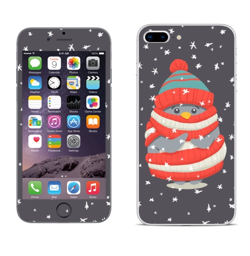 Наклейка на Телефон Apple iPhone 8 plus Пингвин в шарфе и шапке,  купить в Москве – интернет-магазин Allskins, новый год, зима, лес, пингвин, снег, шапка, шарф, замерз