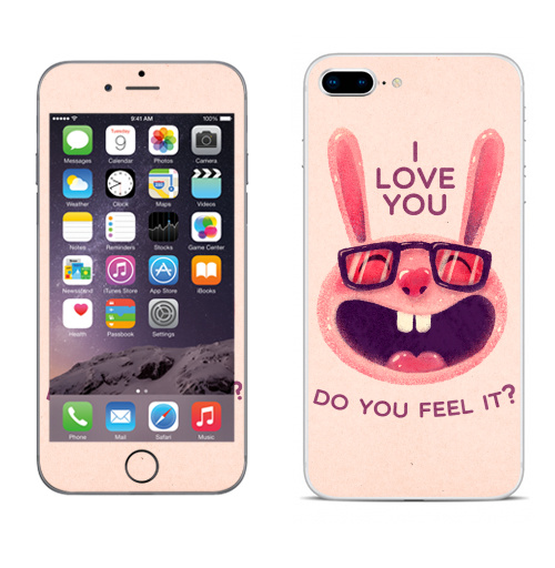 Наклейка на Телефон Apple iPhone 8 plus Влюбленный зая,  купить в Москве – интернет-магазин Allskins, заяц, животные, любовь, улыбка, сердце, хипстер, для влюбленных