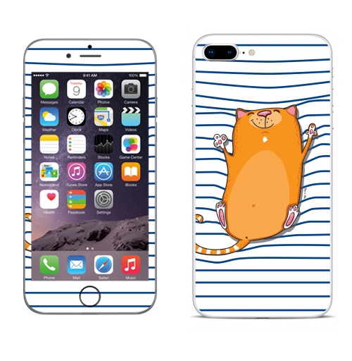 Наклейка на Телефон Apple iPhone 8 plus Полосатый,  купить в Москве – интернет-магазин Allskins, желтый, кошка, лето, 300 Лучших работ