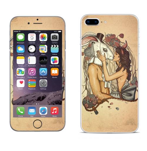 Наклейка на Телефон Apple iPhone 8 plus Кроликачасы,  купить в Москве – интернет-магазин Allskins, заяц, любовь, цветы, время, девушка, красота
