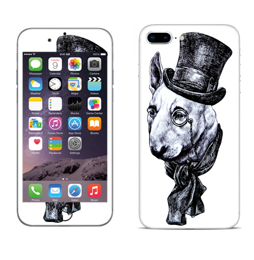 Наклейка на Телефон Apple iPhone 8 plus Сэр Бультерьер,  купить в Москве – интернет-магазин Allskins, крутые животные, черно-белое, животные, собаки, стимпанк, бультерьер, милые животные