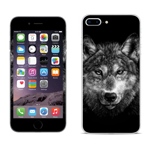 Наклейка на Телефон Apple iPhone 8 plus Волчище,  купить в Москве – интернет-магазин Allskins, морда, животные, волк, полностьючерный, 300 Лучших работ