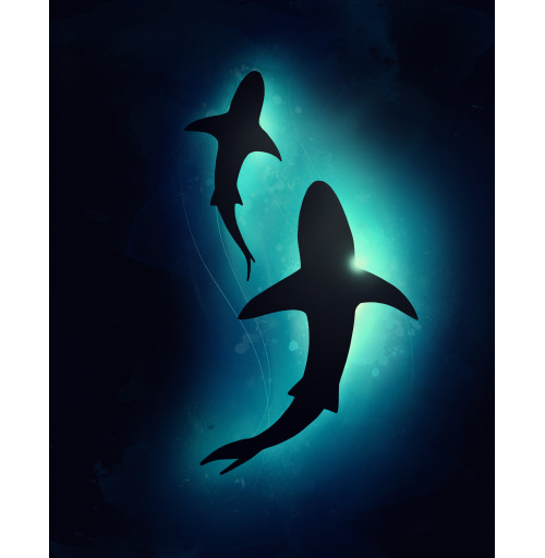 Наклейка на Планшет Apple 2019 – iPad 10,2&quot; Черные акулы,  купить в Москве – интернет-магазин Allskins, брызги, акварель, иллюстация, паттерн, солнце, вода, оекан, морская, рыба, акула