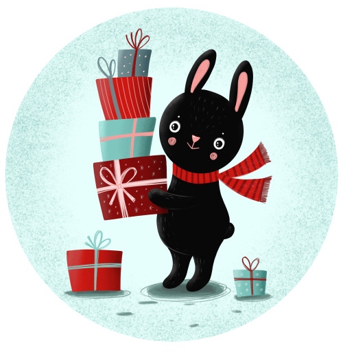 Наклейка на Планшет Apple 2019 – iPad 10,2&quot; Черный кролик с подарками,  купить в Москве – интернет-магазин Allskins, кролики, заяц, читатель, новый год, символ, черный, красный, бирюзовый, символ_года, подарки