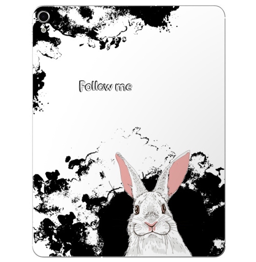 Наклейка на Планшет Apple iPad Pro 2015-2018 Следуй за белым кроликом,  купить в Москве – интернет-магазин Allskins, надписи на английском, заяц, белый, графика, надписи, черный, черно-белое, кролики, животные, зима