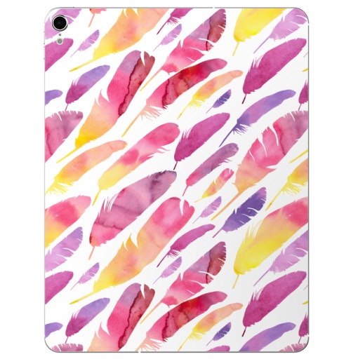 Наклейка на Планшет Apple iPad Pro 2015-2018 Акварельные перышки на белом фоне,  купить в Москве – интернет-магазин Allskins, перья, фиолетовый, сиреневый, лимонный, розовый, градиент, текстура, акварель