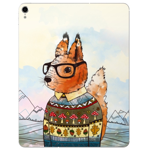 Наклейка на Планшет Apple iPad Pro 2015-2018 Белка в свитере,  купить в Москве – интернет-магазин Allskins, милые животные, белка, хипстер, свитер, зверушки, животные, природа, оранжевый