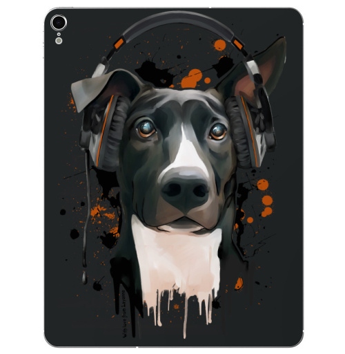 Наклейка на Планшет Apple iPad Pro 2015-2018 Пёс меломан,  купить в Москве – интернет-магазин Allskins, крутые животные, собаки, веселый, черный, животные, меломан, музыка, милые животные