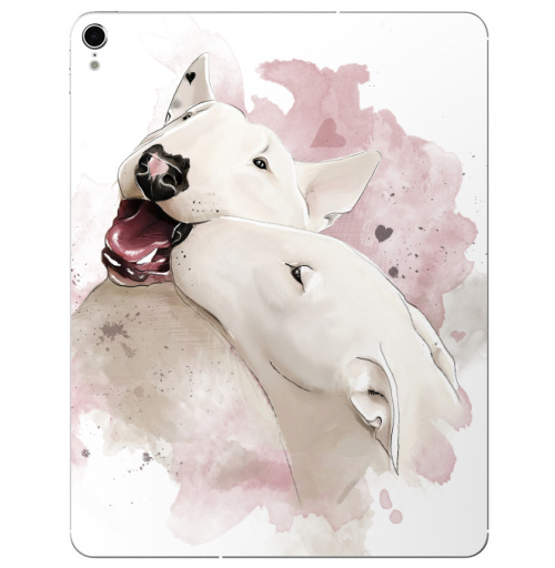 Наклейка на Планшет Apple iPad Pro 2015-2018 Влюбленные бультерьеры,  купить в Москве – интернет-магазин Allskins, крутые животные, собаки, бультерьер, любовь, сердце, акварель, нежно, поцелуй, животные, милые животные