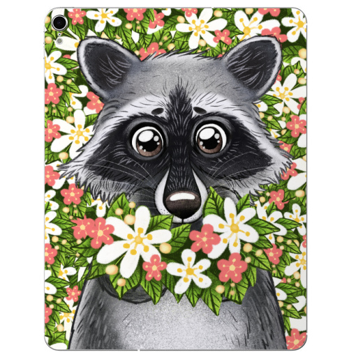 Наклейка на Планшет Apple iPad Pro 2015-2018 Енот и весна,  купить в Москве – интернет-магазин Allskins, милые животные, мультфильмы, зверушки, лес, мило, животные, цветы, весна, енот