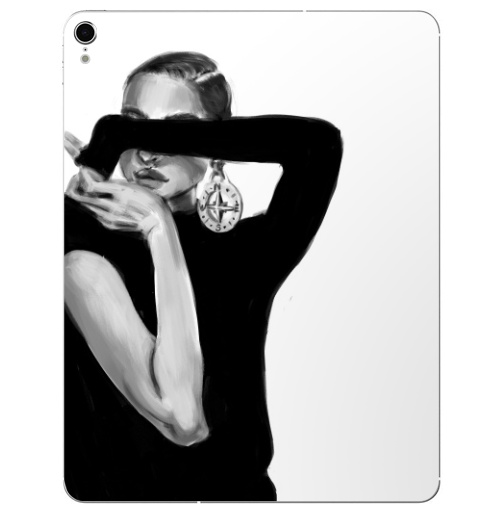 Наклейка на Планшет Apple iPad Pro 2015-2018 Девушка с сережкой,  купить в Москве – интернет-магазин Allskins, девушка, модели, черно-белое, сережка, компас, мода