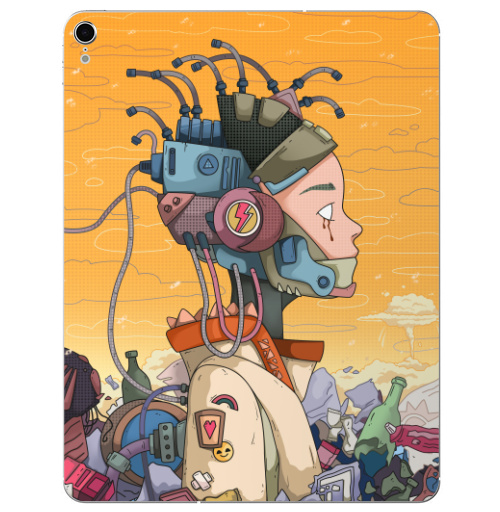Наклейка на Планшет Apple iPad Pro 2015-2018 Киберпанковый взрыв,  купить в Москве – интернет-магазин Allskins, цинизм, робот, девушка, природа, киберпанк, свалка, чувства, провод, металл, мусор, слезы, небо, манга