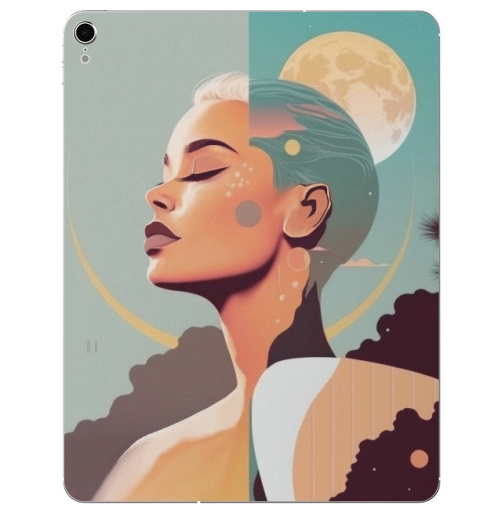 Наклейка на Планшет Apple iPad Pro 2015-2018 Лунный свет в тропическом раю,  купить в Москве – интернет-магазин Allskins, сюрреализм, девушка, луна, тропики, небо, пейзаж, ретро, серфинг, портреты, женственно, голубой