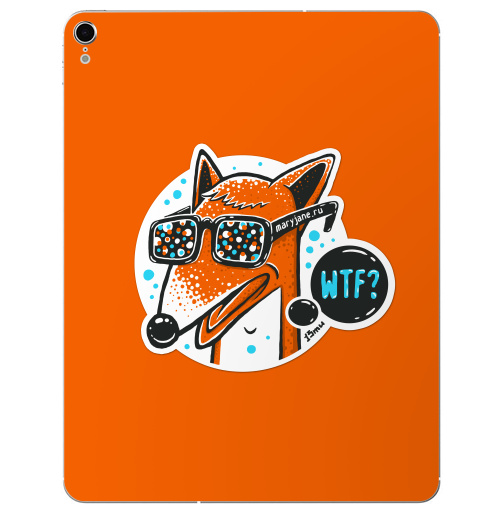 Наклейка на Планшет Apple iPad Pro 2015-2018 WTF?,  купить в Москве – интернет-магазин Allskins, милые животные, 300 Лучших работ, голубой, конфетти, очки, лиса, животные, оранжевый
