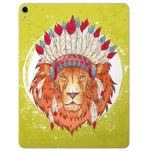 Наклейка на Планшет Apple iPad Pro 2015-2018 ВОЖДЬ ЗВЕРЕЙ,  купить в Москве – интернет-магазин Allskins, индеец, животные, лев, иллюстация, перья