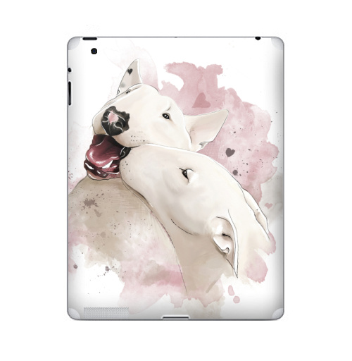 Наклейка на Планшет Apple iPad 5 2017-2018 Влюбленные бультерьеры,  купить в Москве – интернет-магазин Allskins, крутые животные, собаки, бультерьер, любовь, сердце, акварель, нежно, поцелуй, животные, милые животные