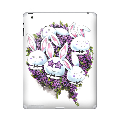 Наклейка на Планшет Apple iPad 5 2017-2018 Позитивные зайчики,  купить в Москве – интернет-магазин Allskins, милые животные, акварель, животные, прикольные_рисунки, цветы, букет, заяц, зайчонок, рокнролл, фиолетовый