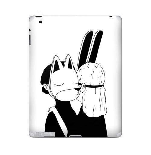 Наклейка на Планшет Apple iPad 5 2017-2018 Лис и зайка,  купить в Москве – интернет-магазин Allskins, черное и белое, заяц, лиса, любовь