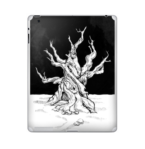 Наклейка на Планшет Apple iPad 5 2017-2018 Старое дерево с дверью и ветками черно-белое,  купить в Москве – интернет-магазин Allskins, лес, ветка, черно-белое, графика, гравюра, дверь, черный_фон