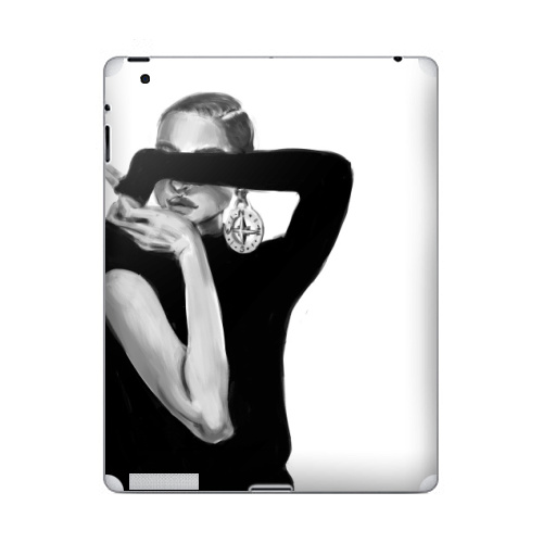 Наклейка на Планшет Apple iPad 5 2017-2018 Девушка с сережкой,  купить в Москве – интернет-магазин Allskins, девушка, модели, черно-белое, сережка, компас, мода