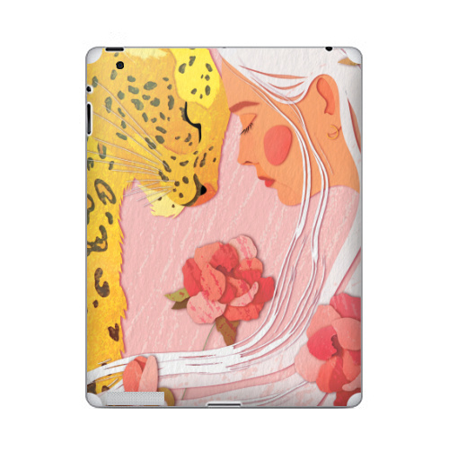 Наклейка на Планшет Apple iPad 5 2017-2018 Девушка с леопардом,  купить в Москве – интернет-магазин Allskins, философские, нежно, авторскийрисунок, девушка, розовый, желтый, леопард, дикоеживотное, портреты, белокурая, блондинка, цветы