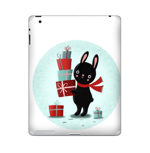 Наклейка на Планшет Apple iPad 5 2017-2018 Черный кролик с подарками,  купить в Москве – интернет-магазин Allskins, кролики, заяц, читатель, новый год, символ, черный, красный, бирюзовый, символ_года, подарки