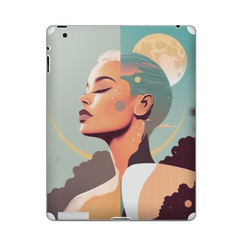 Наклейка на Планшет Apple iPad 5 2017-2018 Лунный свет в тропическом раю,  купить в Москве – интернет-магазин Allskins, сюрреализм, девушка, луна, тропики, небо, пейзаж, ретро, серфинг, портреты, женственно, голубой
