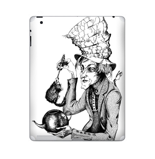 Наклейка на Планшет Apple iPad 5 2017-2018 Сможет ли Соня жить в чайнике?,  купить в Москве – интернет-магазин Allskins, Алиса в стране чудес, графика, шляпа, чай и кофе