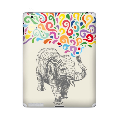 Наклейка на Планшет Apple iPad 5 2017-2018 Слон,  купить в Москве – интернет-магазин Allskins, 300 Лучших работ, животные, графика, брызги, слоны, разноцветное, фонтан