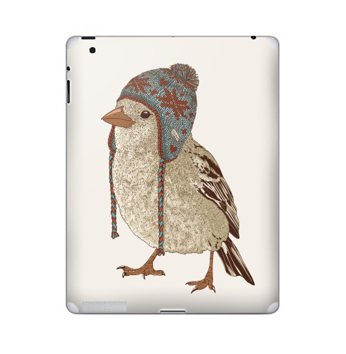 Наклейка на Планшет Apple iPad 5 2017-2018 Птица в шапке,  купить в Москве – интернет-магазин Allskins, 300 Лучших работ, пипстер, шапка, птицы, зима, новый год, коричневый, крутые животные