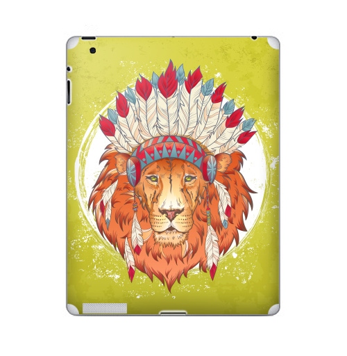 Наклейка на Планшет Apple iPad 5 2017-2018 ВОЖДЬ ЗВЕРЕЙ,  купить в Москве – интернет-магазин Allskins, индеец, животные, лев, иллюстация, перья