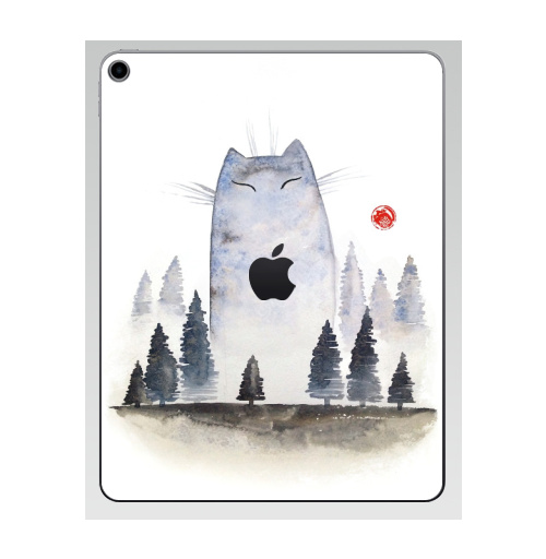 Наклейка на Планшет Apple iPad 7 2019 Кот туманный,  купить в Москве – интернет-магазин Allskins, акварель, туман, лес, кошка