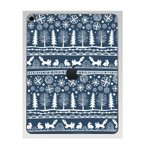 Наклейка на Планшет Apple iPad 7 2019 Зимний лес,  купить в Москве – интернет-магазин Allskins, зима, лиса, лес, деревья, заяц, забавный, паттерн, снег