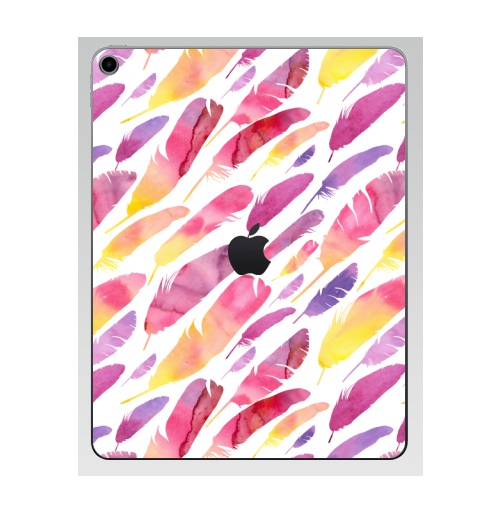 Наклейка на Планшет Apple iPad 7 2019 Акварельные перышки на белом фоне,  купить в Москве – интернет-магазин Allskins, перья, фиолетовый, сиреневый, лимонный, розовый, градиент, текстура, акварель